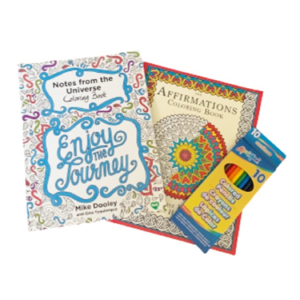 NEW Mind Body Spirit Adult Coloring Books (2)  & Colored Pencils